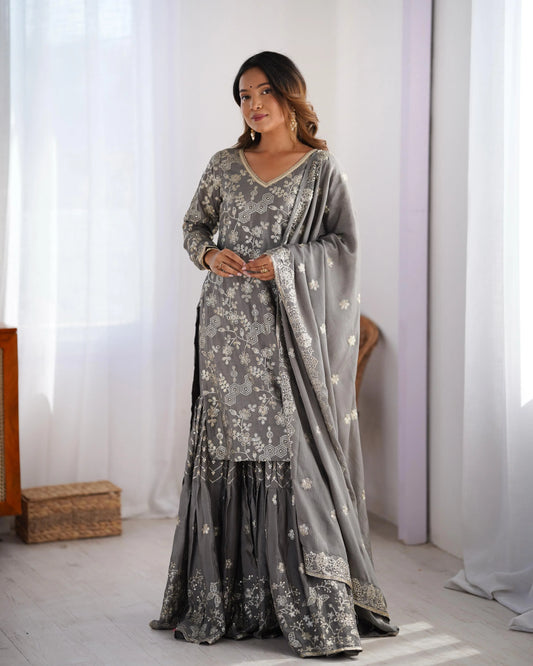 Grey Color Full Work Fabulous Sharara Suit