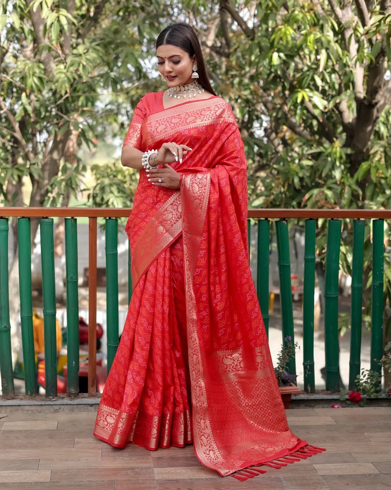 Captivating Red Color Bandhej Patola Saree