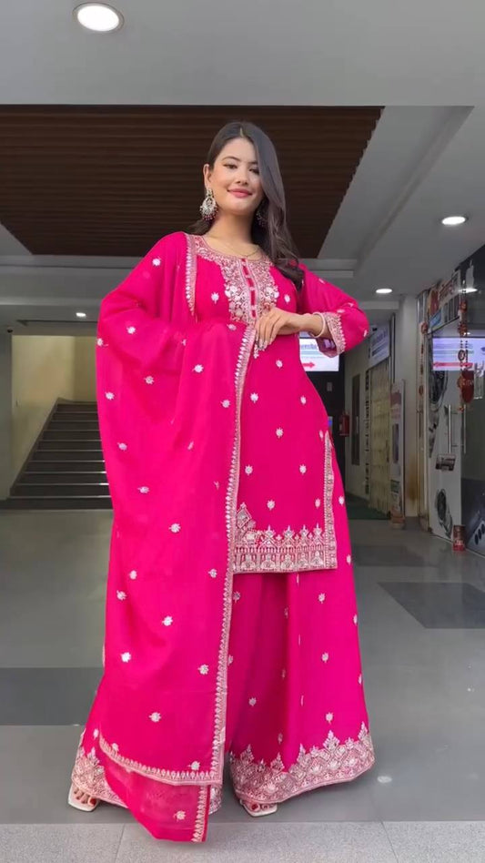 Delightful Heavy Work pink Color Sharara Suit