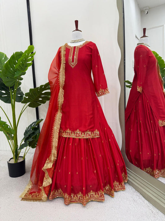 Stunning Crep Silk Mustard Color Top With Lehenga