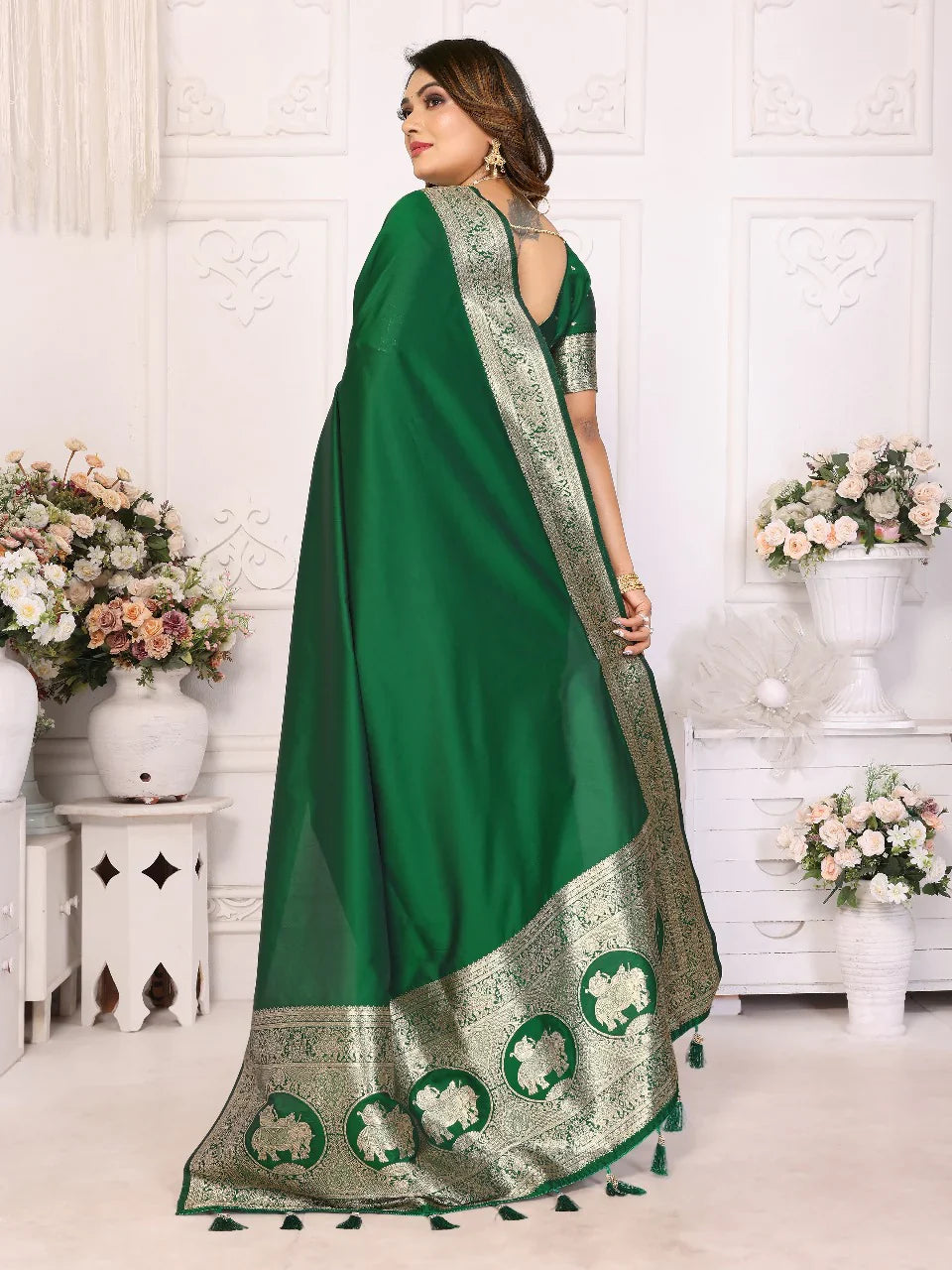 Imposing Banarasi Silk Green Color Saree