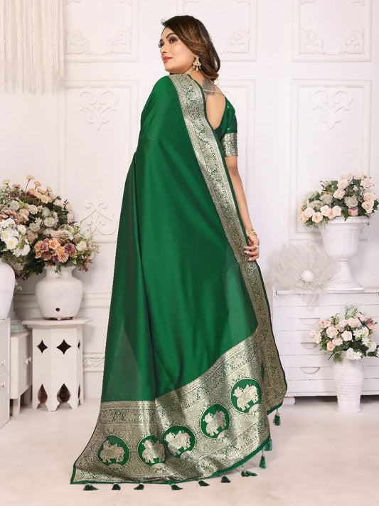 Imposing Banarasi Silk Green Color Saree