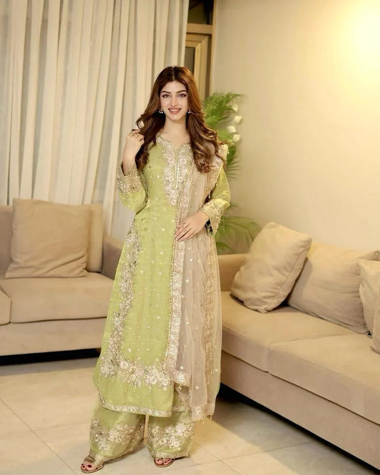 Stunning Sequence Work Perrot Color Palazzo Suit