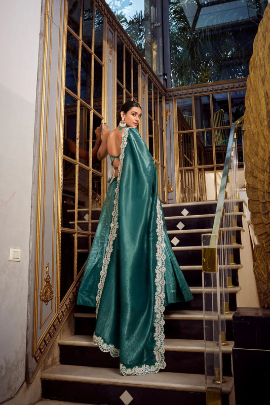 Classic Gold Crush Teal Blue Color Lehenga Choli