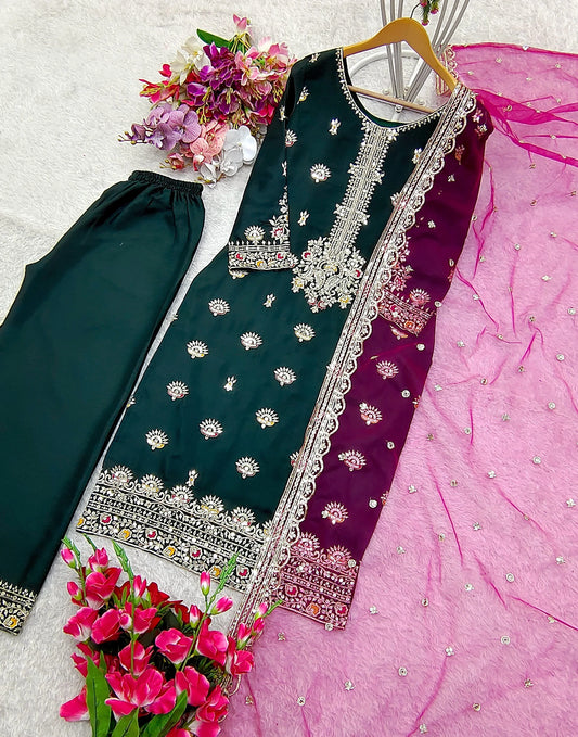 Eid Special Superhit Silk Green Color Palazzo Suit