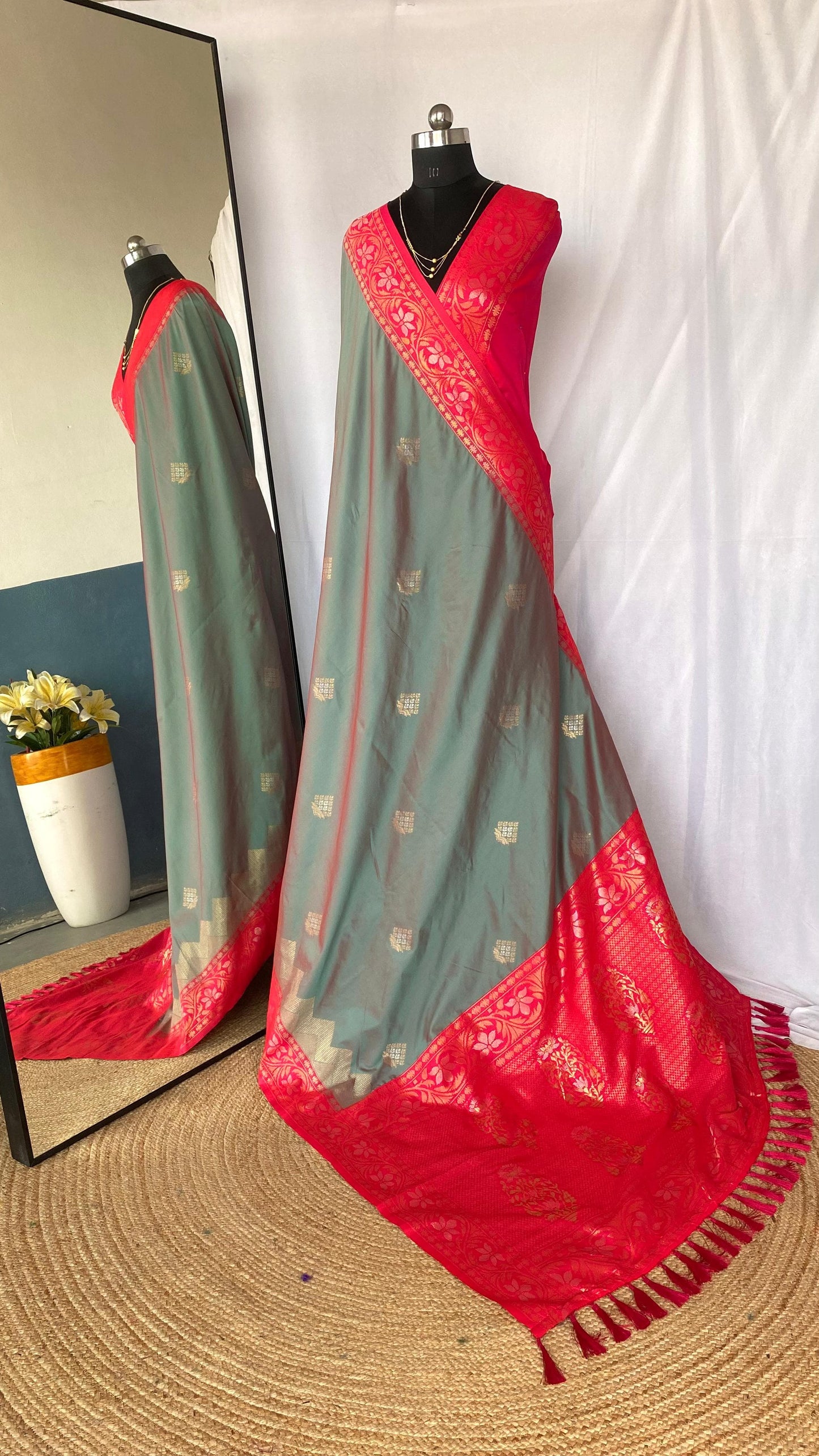 Shining Tone Silk Grey Color Saree