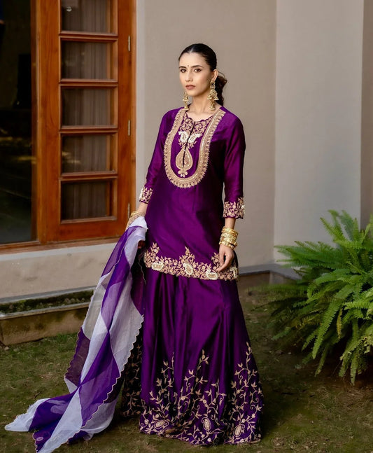 Preferable Heavy Purple Color Sharara Suit