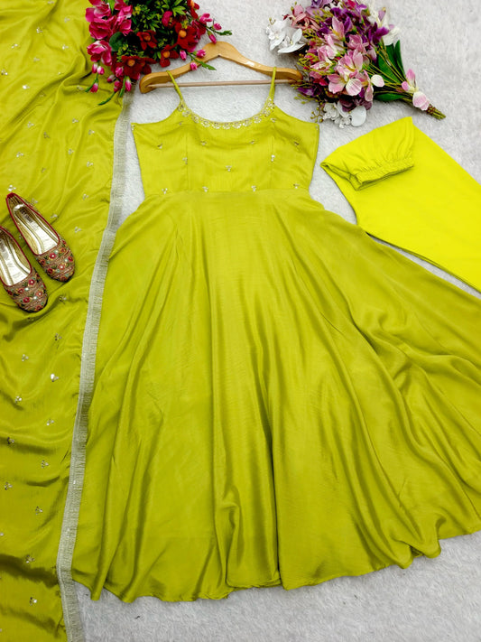 Gorgeous Perrot Color Embroidery Work Gown