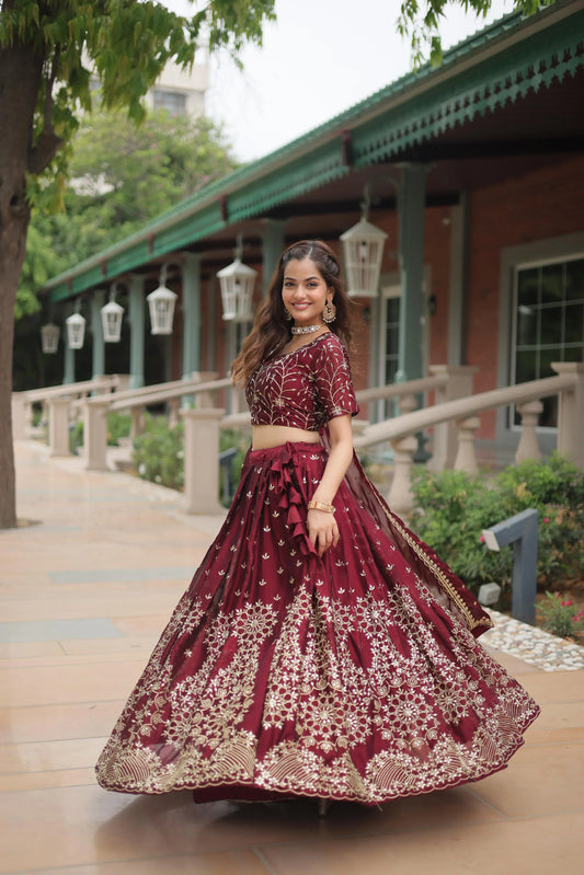 Exclusive Rangoli Silk Red Color Heavy Work Lehenga Choli