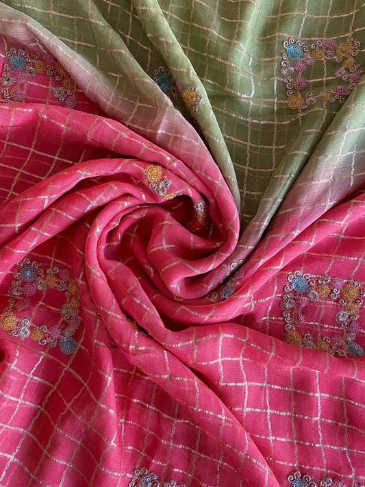 Glimmering Viscose Chiffon Pink & Perrot Color Saree