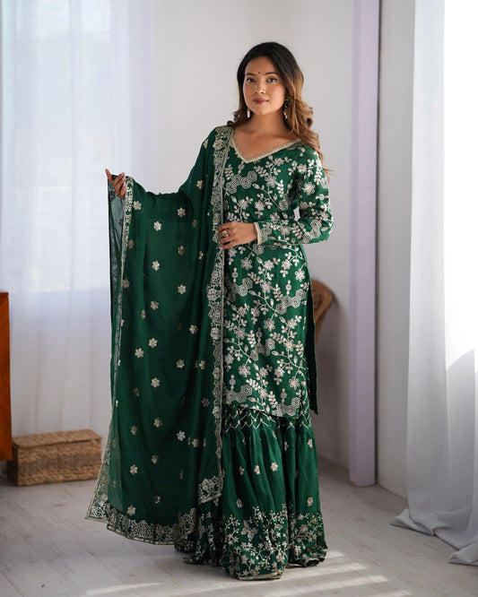 Green Color Full Work Fabulous Sharara Suit