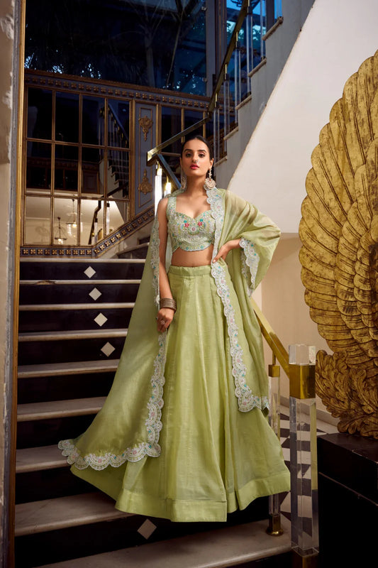 Classic Gold Crush Perrot Color Lehenga Choli