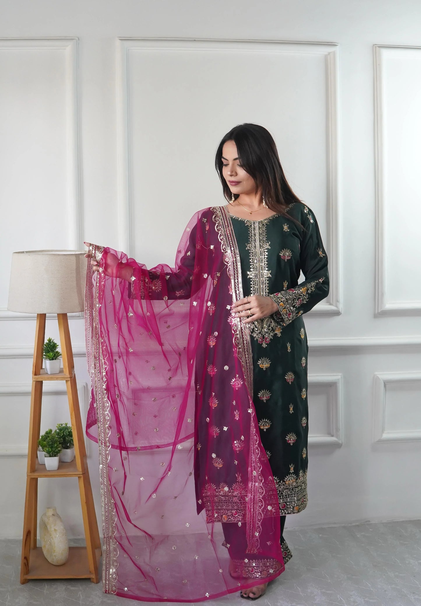 Eid Special Superhit Silk Green Color Palazzo Suit