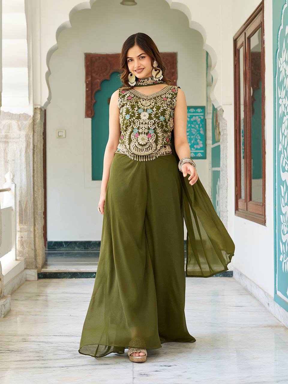Designer blouse Plazzo & Dupatta pair
