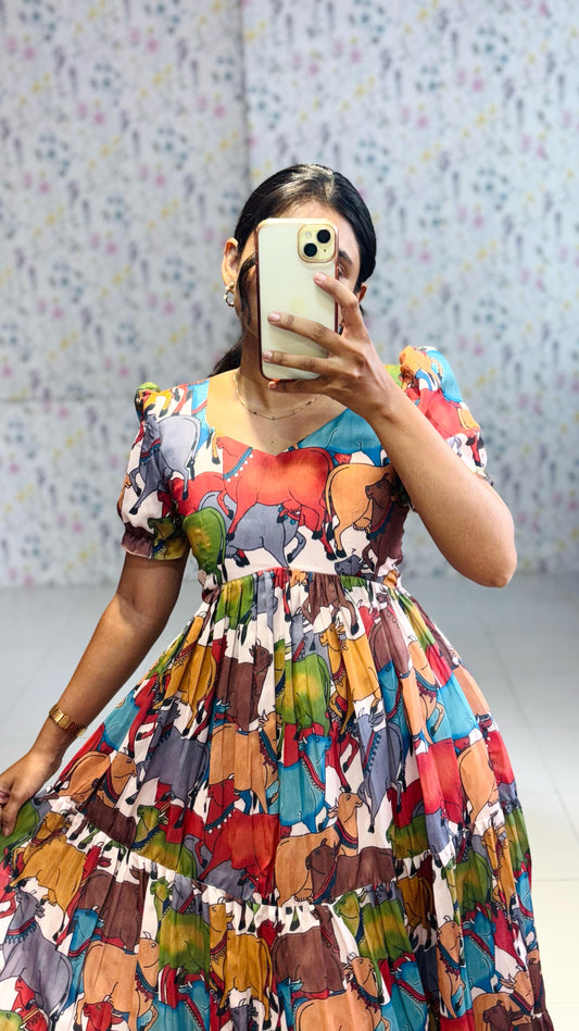 kalamkari printed mal cotton dress