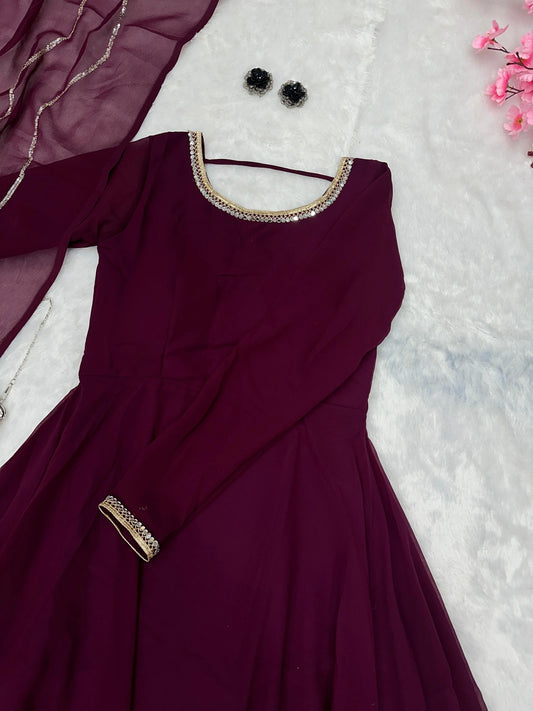Festive Wear Shine Border Maroon Color Gown