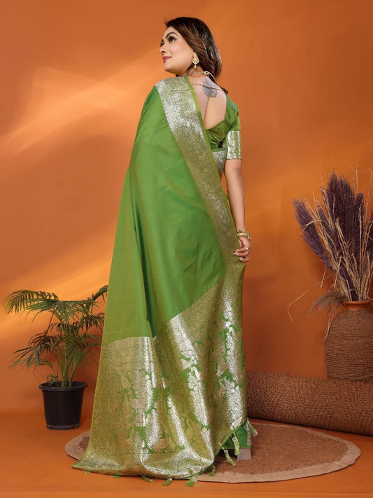 Stunning Banarasi Silk Perrot Color Saree
