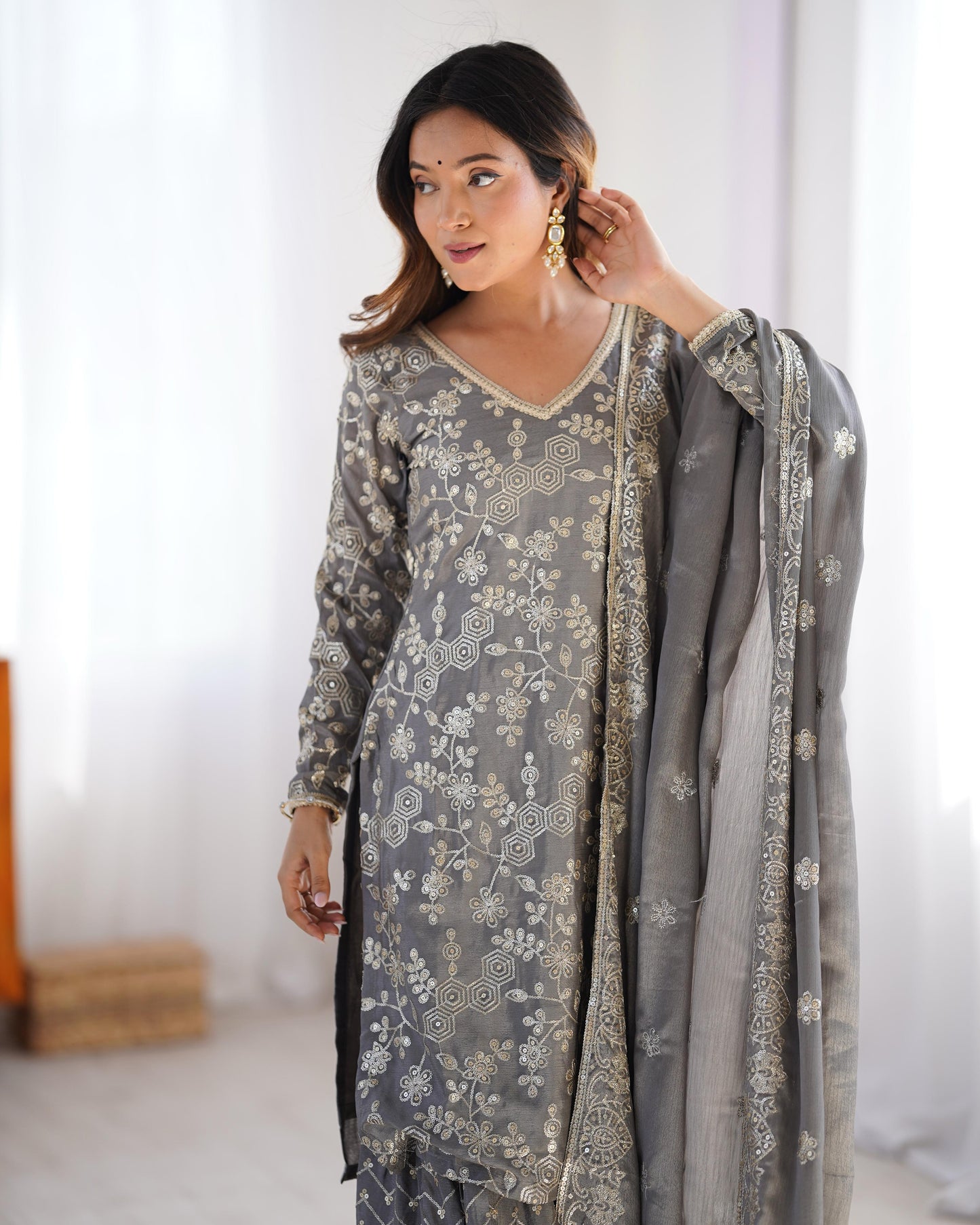 Grey Color Full Work Fabulous Sharara Suit