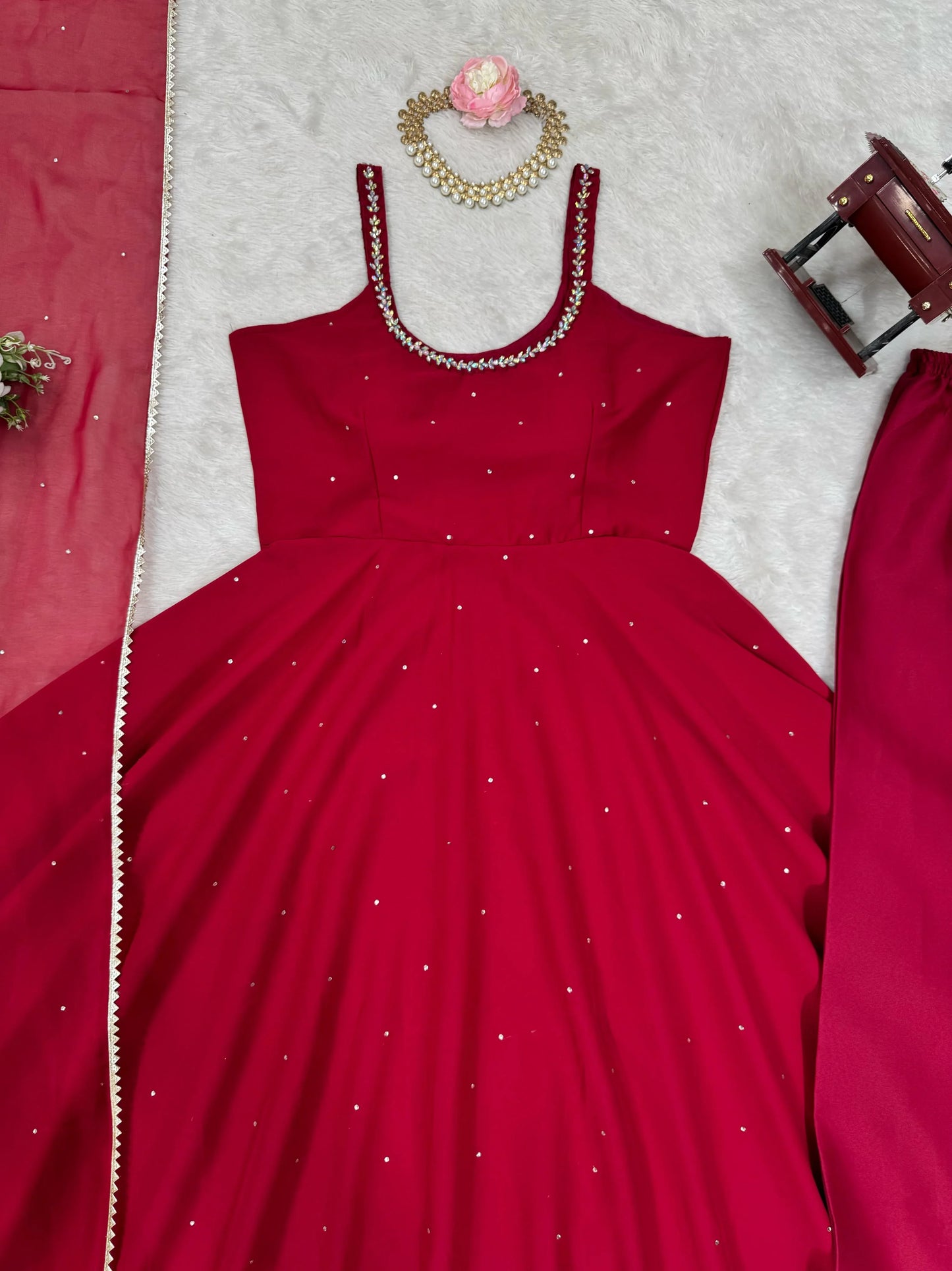Gorgeous Georgette Diamond Red Color Gown