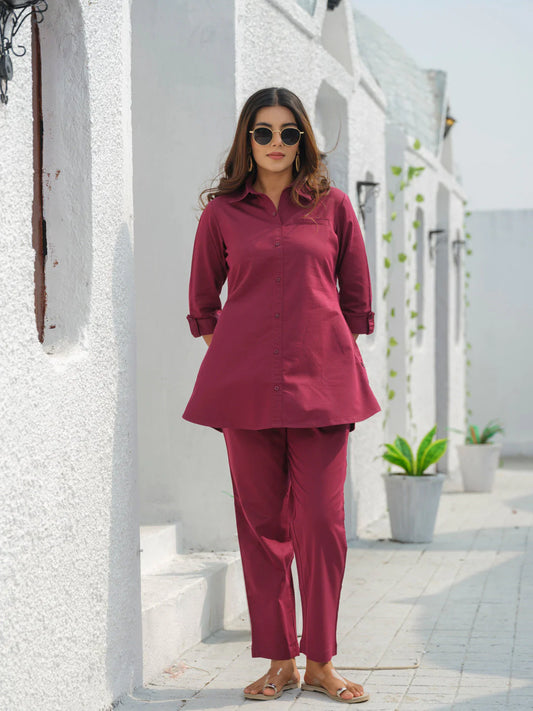 Coloured Denim shirt top with full loose pants