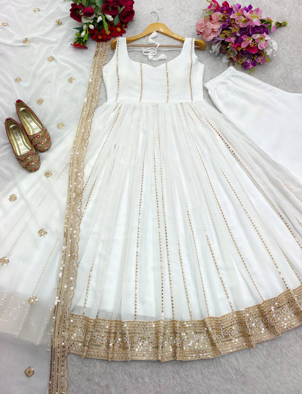 Attractive Sequins Work White Color Gown