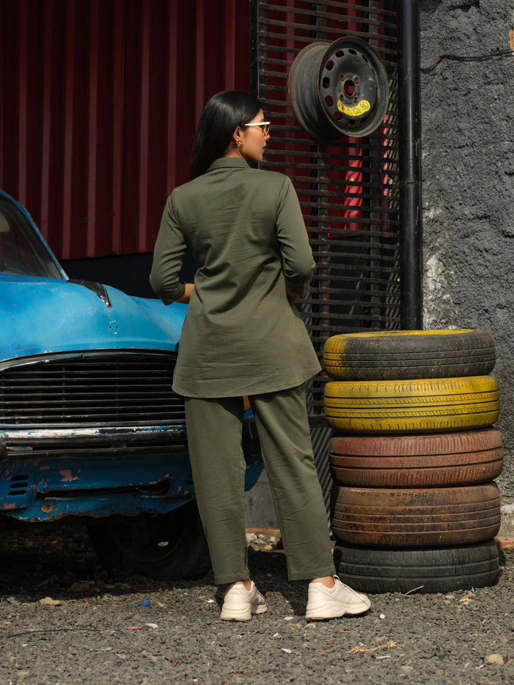 Coloured Denim shirt top with full loose pants