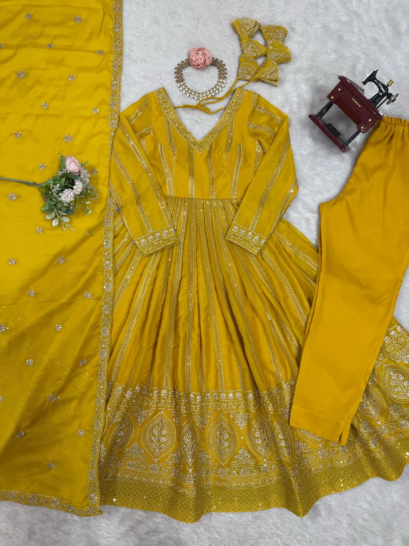 Wonderful Sequins Work Yellow Color Gown