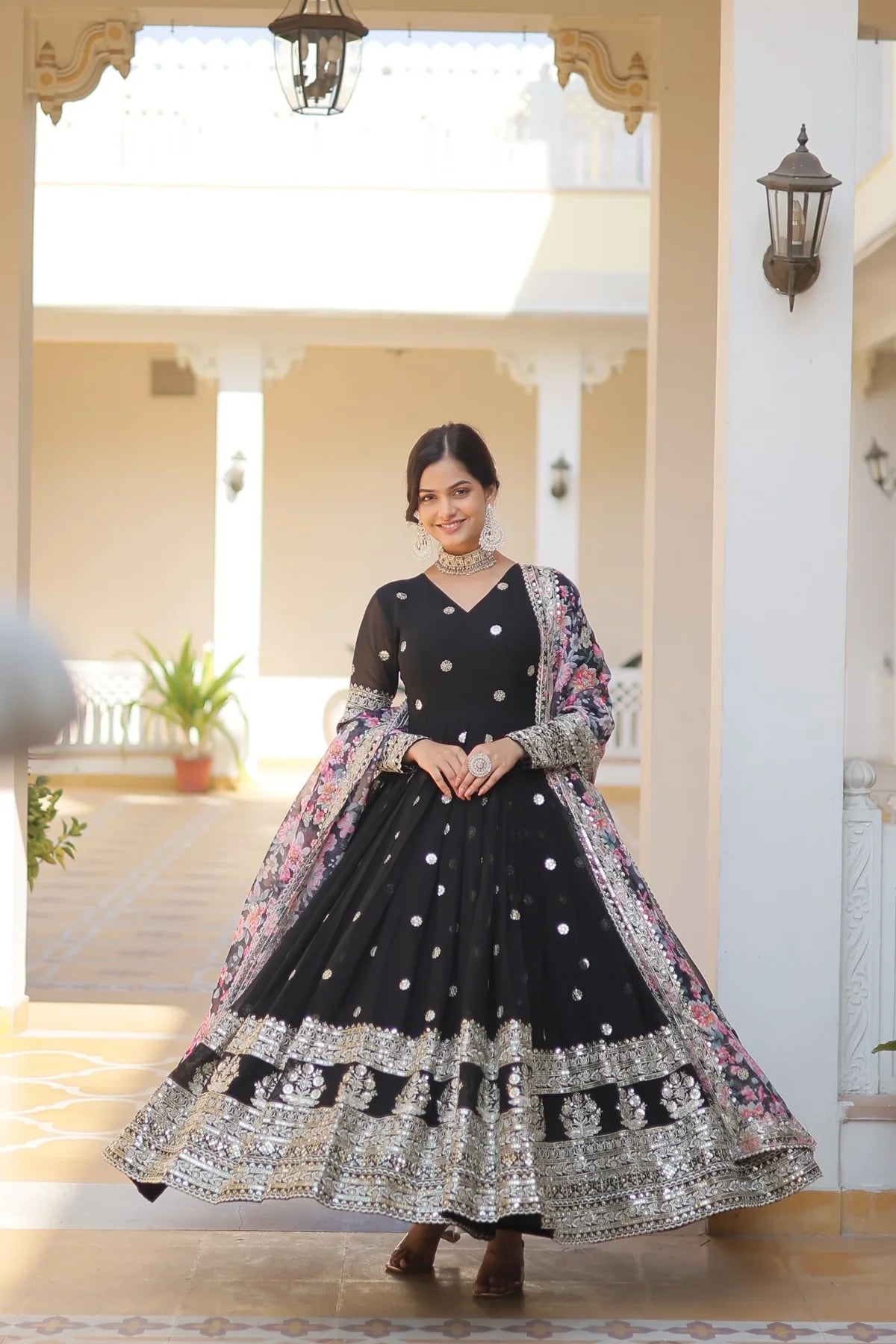 Outstanding Embroidery Zari Sequins work Black Color Gown