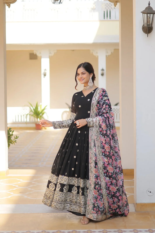 Outstanding Embroidery Zari  Sequins work Black Color Gown
