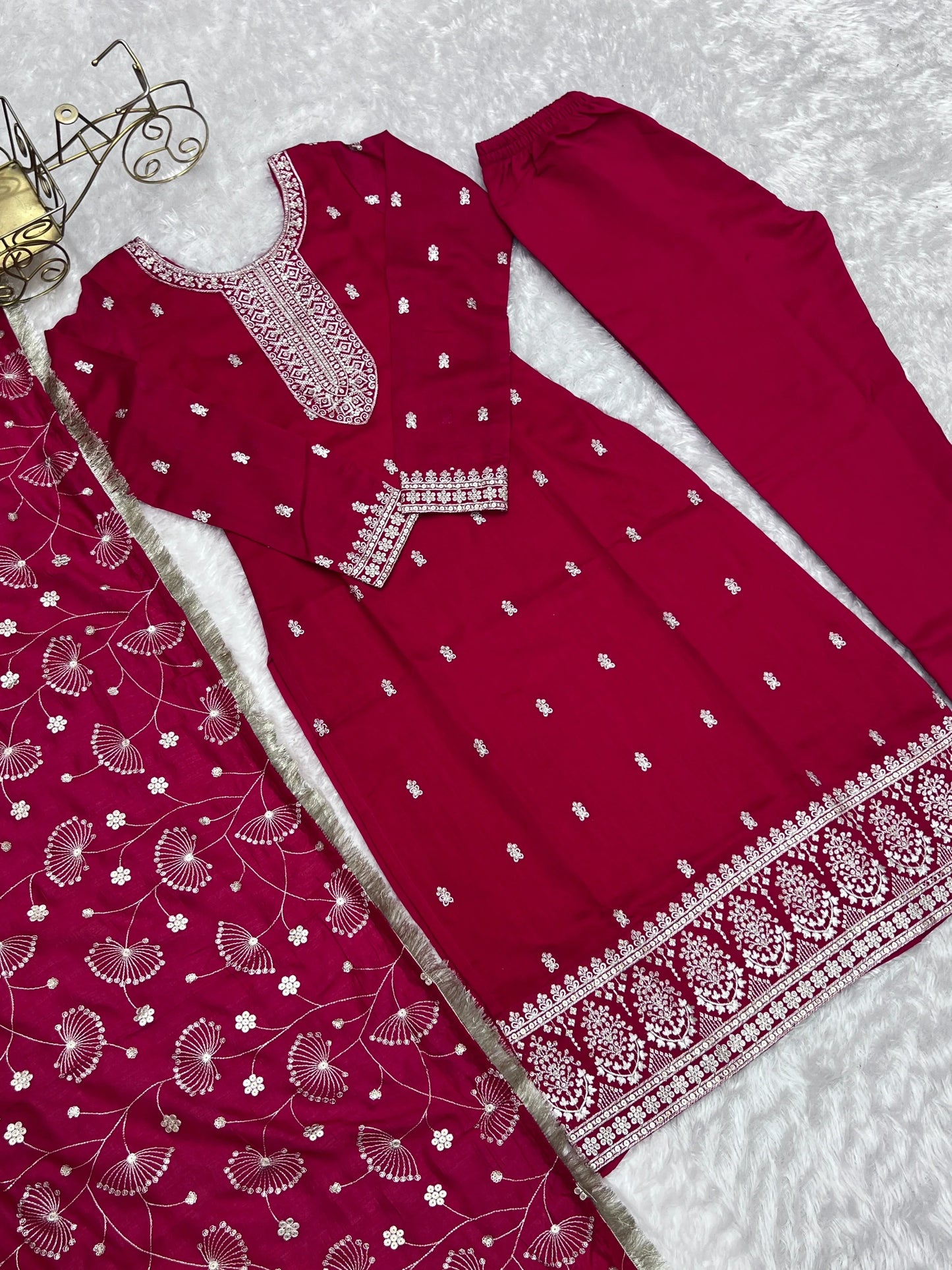 Attractive Pink Color Rangoli Silk Fabric Kurta With Dupatta Set