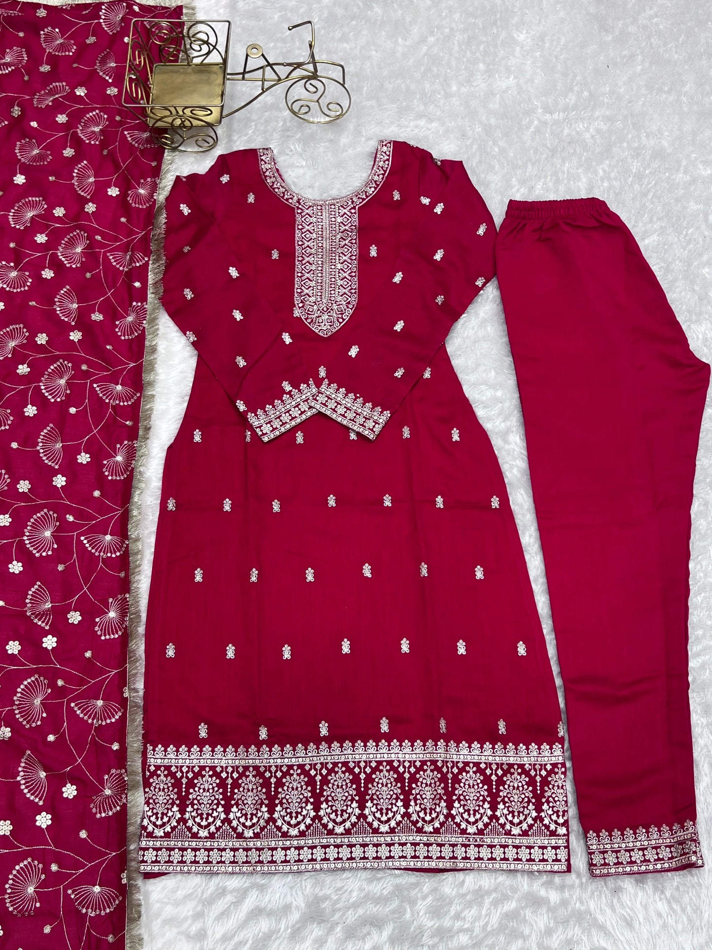 Attractive Pink Color Rangoli Silk Fabric Kurta With Dupatta Set
