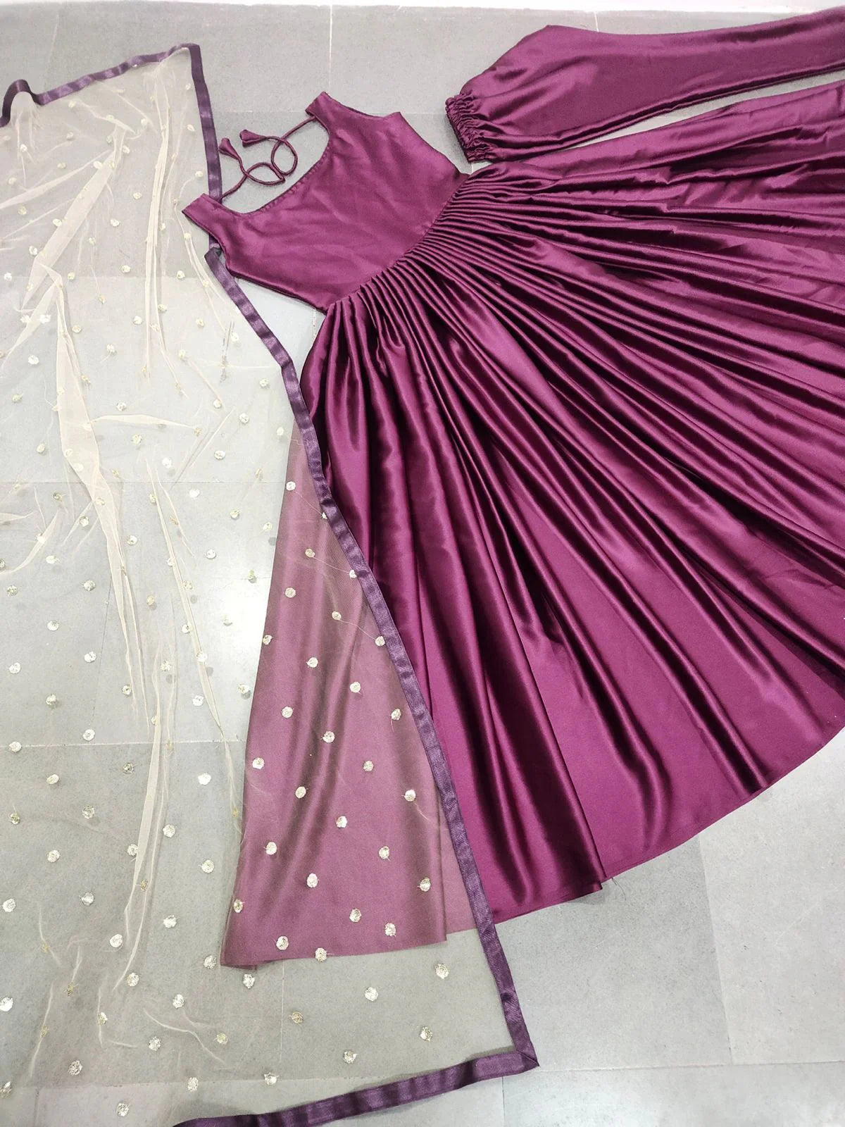 Stylish Heavy Japan Silk Wine Color Gown