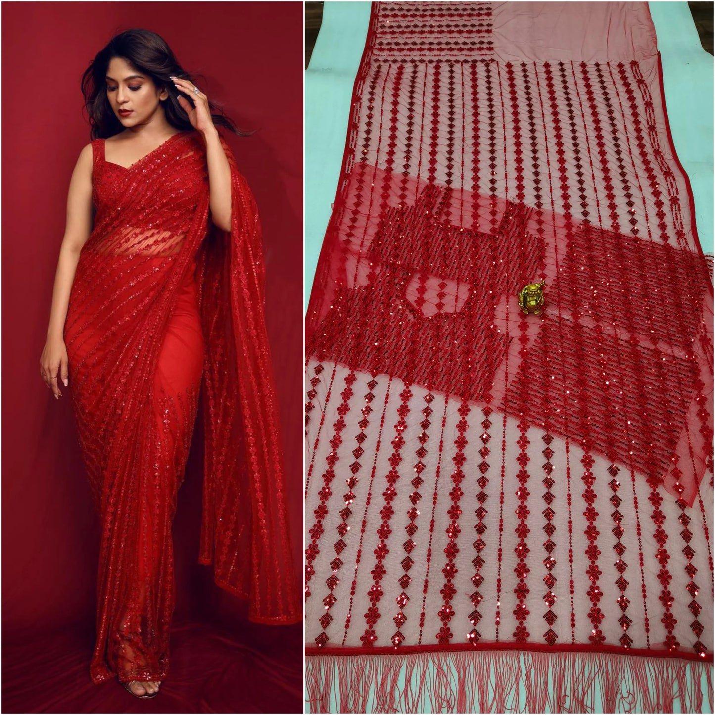 Fantastic Sequence Work Mono Net Saree