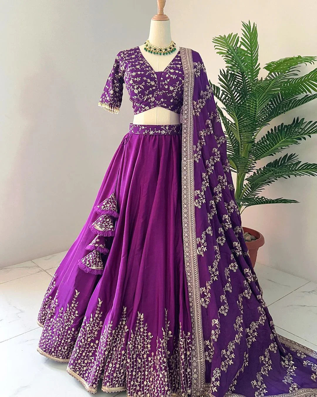 Captivating Purple Color Heavy Embroidery Sequence Work Lehengha Choli