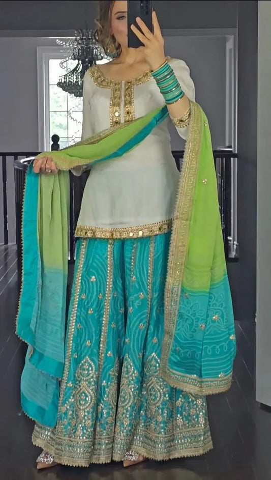 Innovative Sequence Work Sky Blue Color Sharara Suit