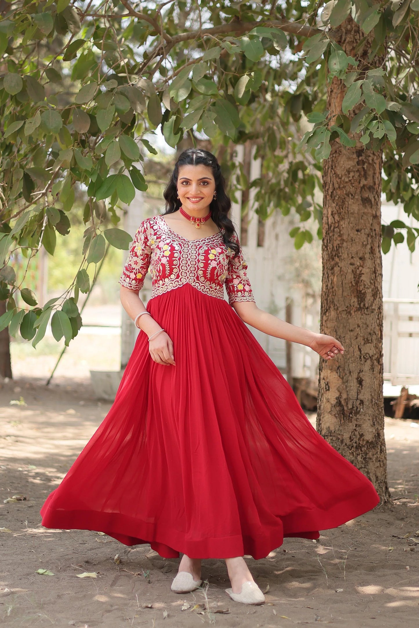 Outstanding Sequence Embroidery Work Red Color Gown