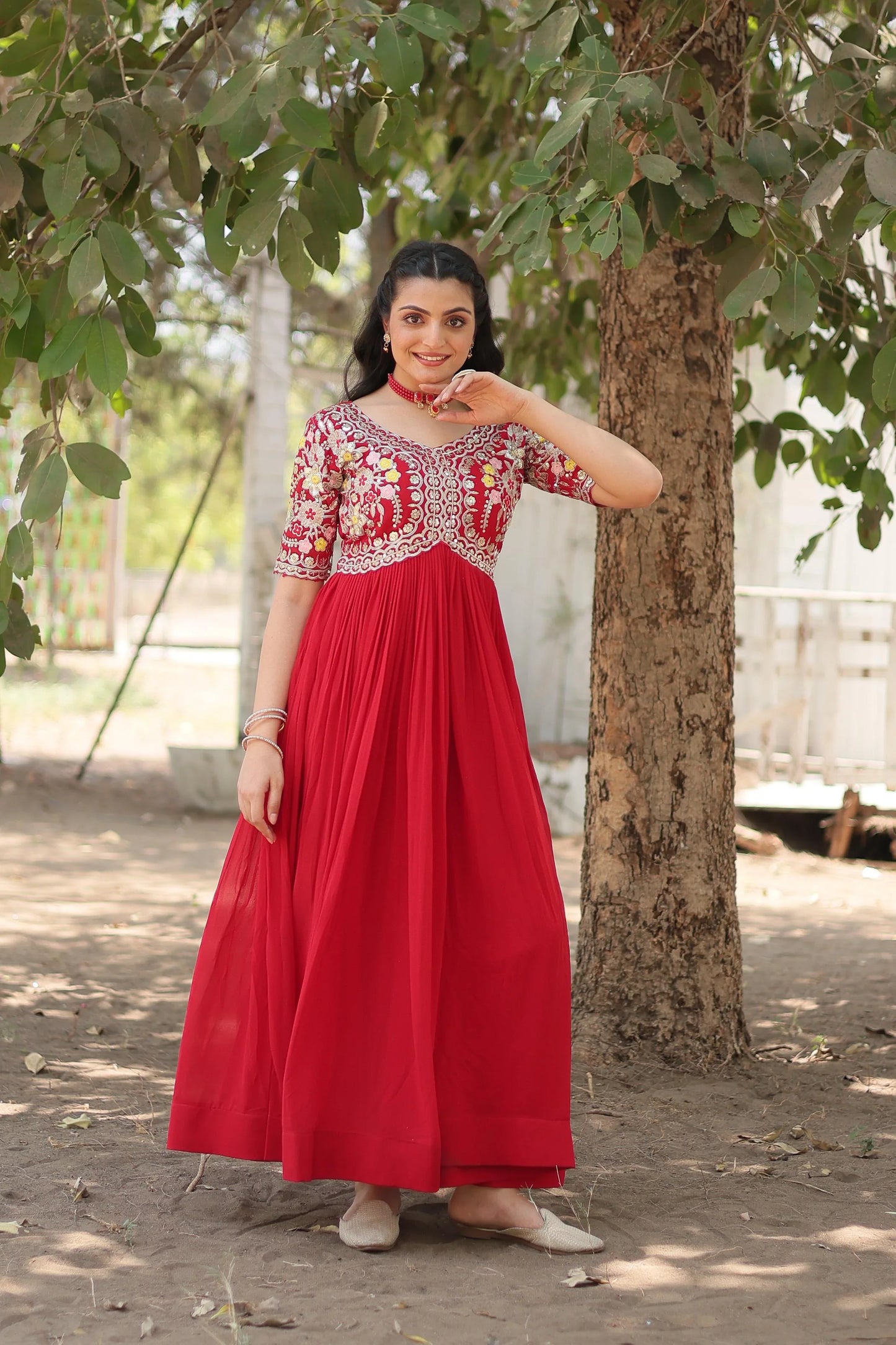 Outstanding Sequence Embroidery Work Red Color Gown