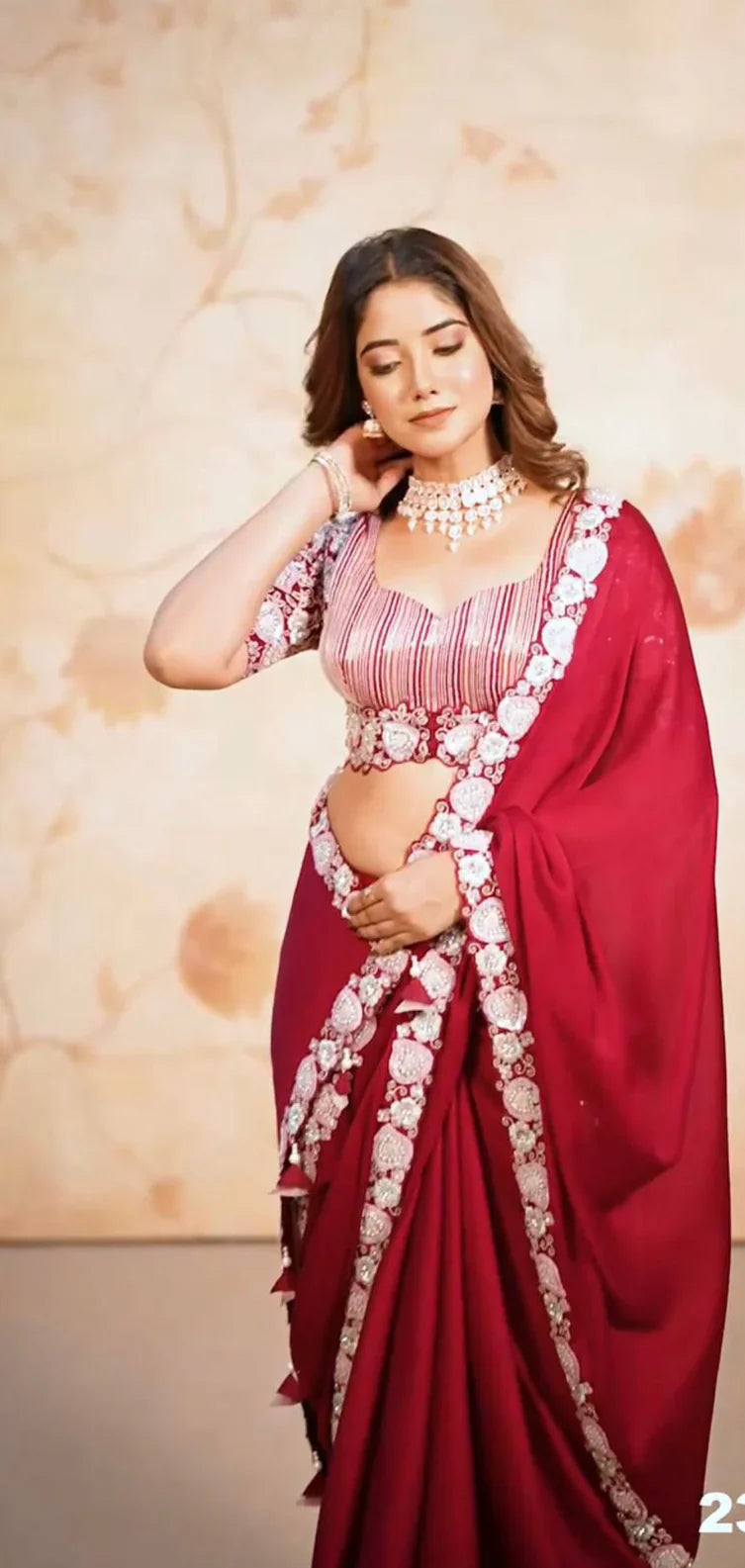 New launching Red Color Lace Border Saree With Work Blouse