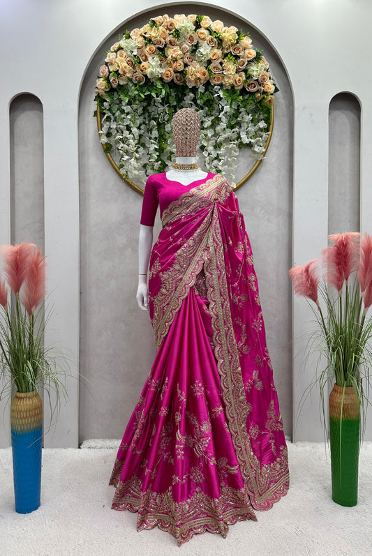 Marriage Special Heavy Sequins Work Pink Color Saree