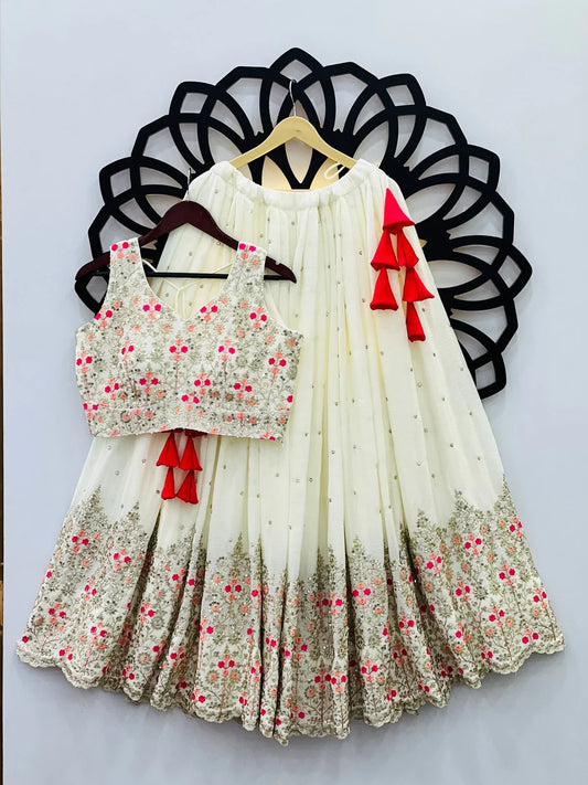 White Color Georgette Sequence Work Lehenga Choli