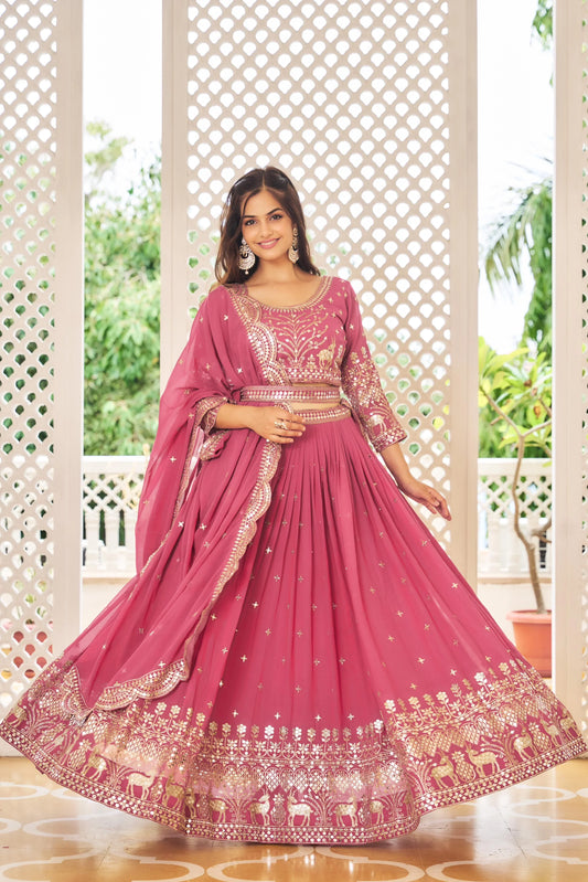Wedding Wear Pink Color Sequence Work Lehenga Choli