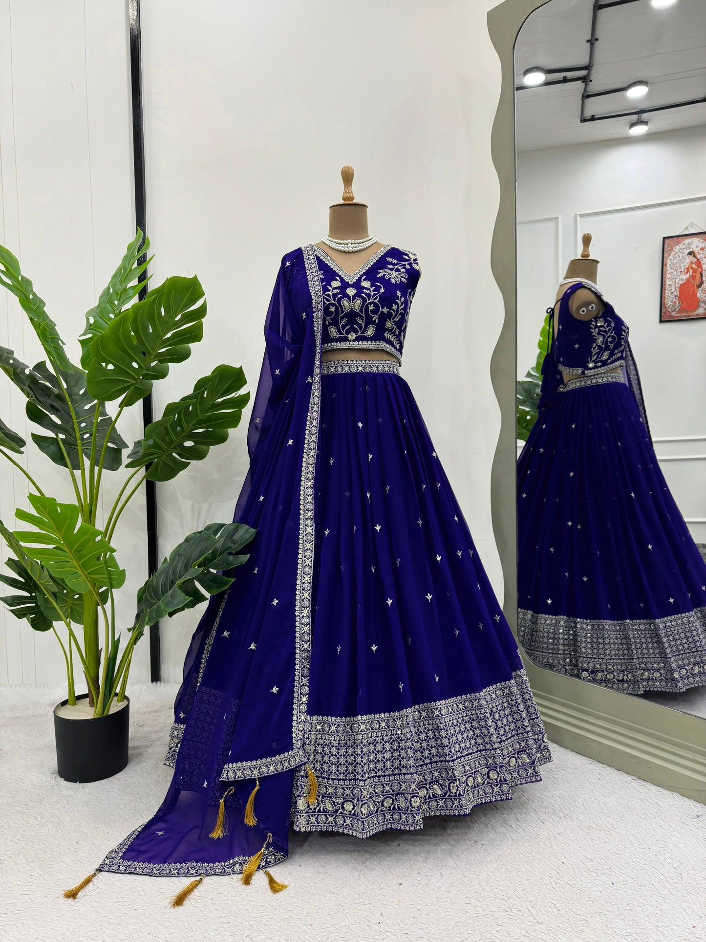 Festive Wear Sequence Thread Work Navy Blue Color Lehenga Choli