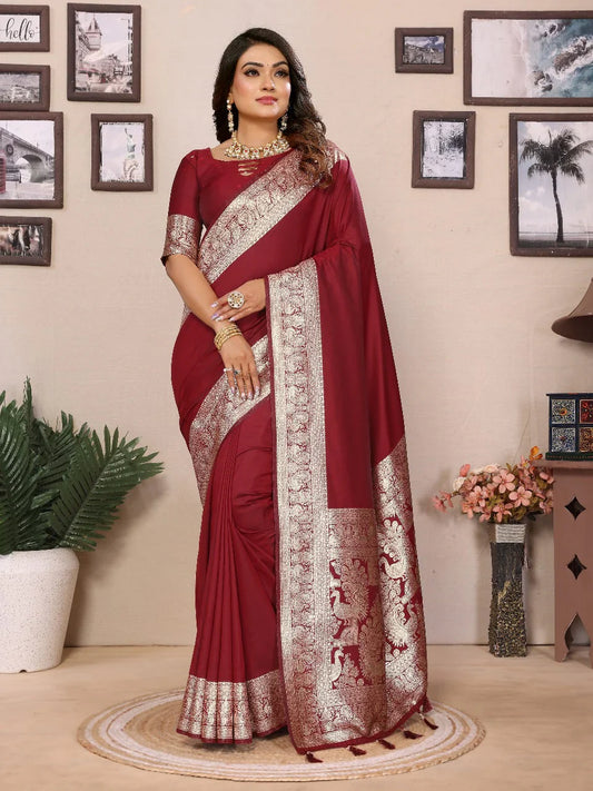 Stunning Banarasi Silk Maroon Color Saree