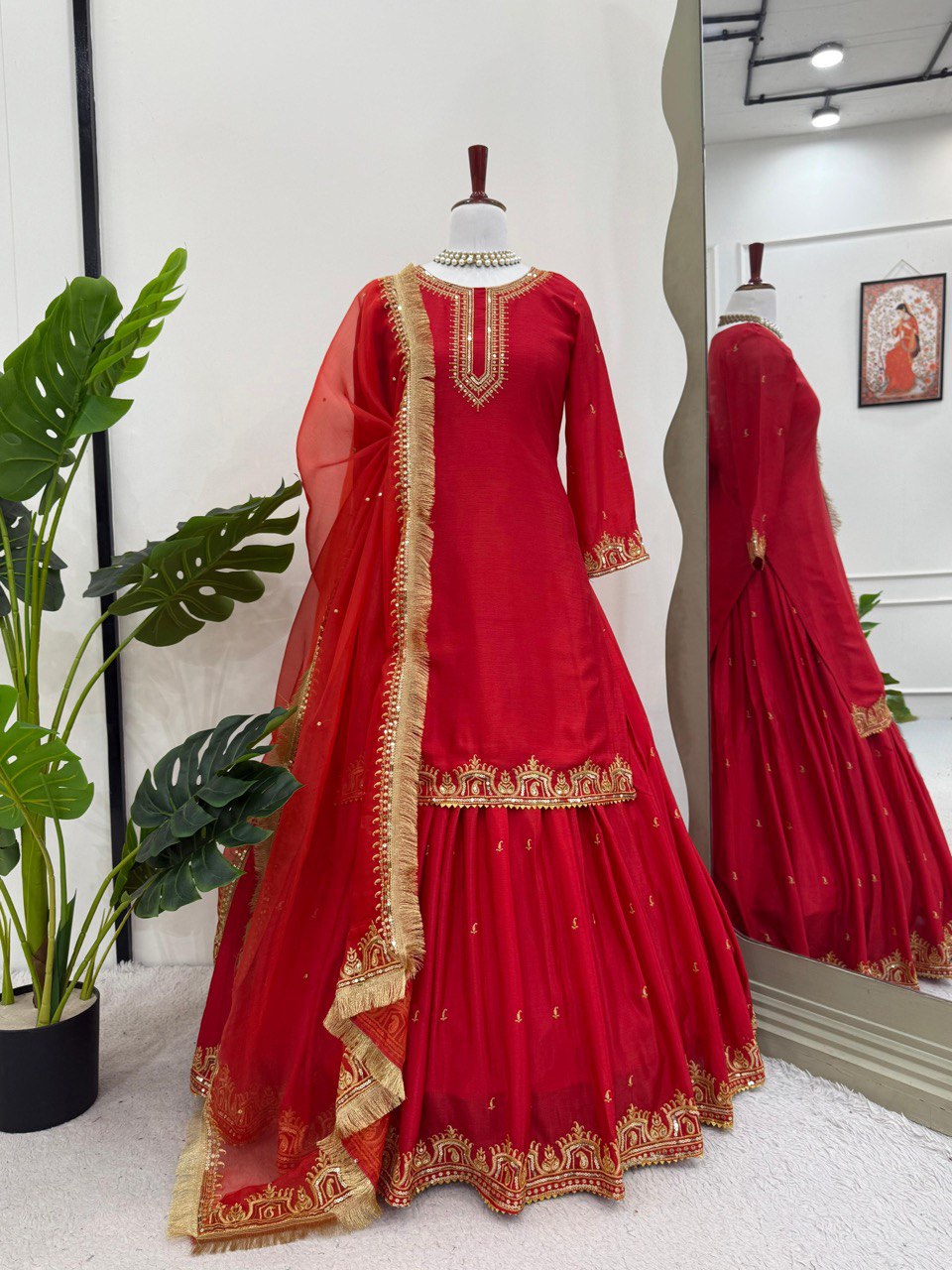 Stunning Crep Silk Mustard Color Top With Lehenga