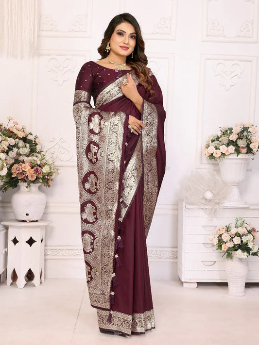 Imposing Banarasi Silk Maroon Color Saree