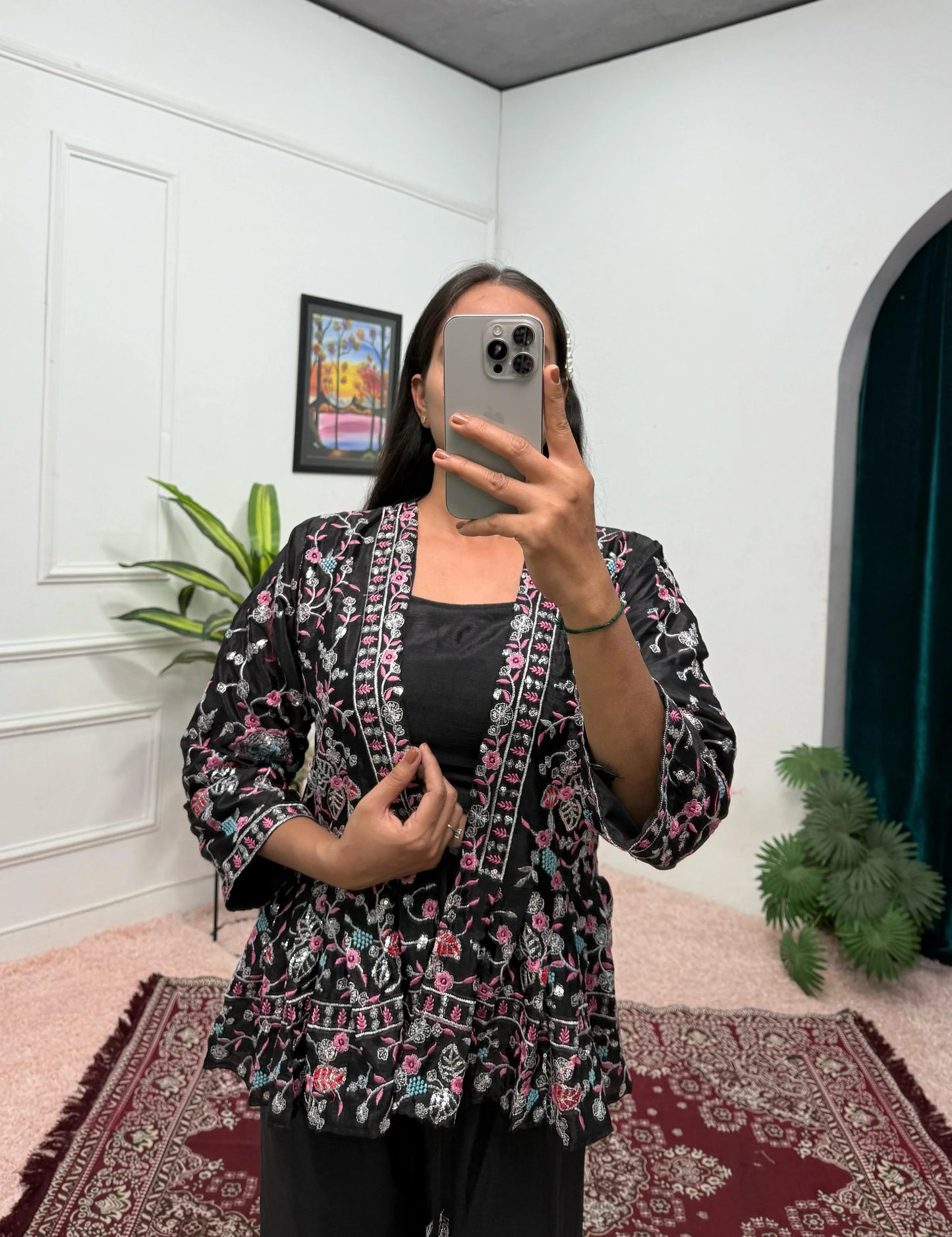 Delightful Chinon Silk Black Color Sharara Suit