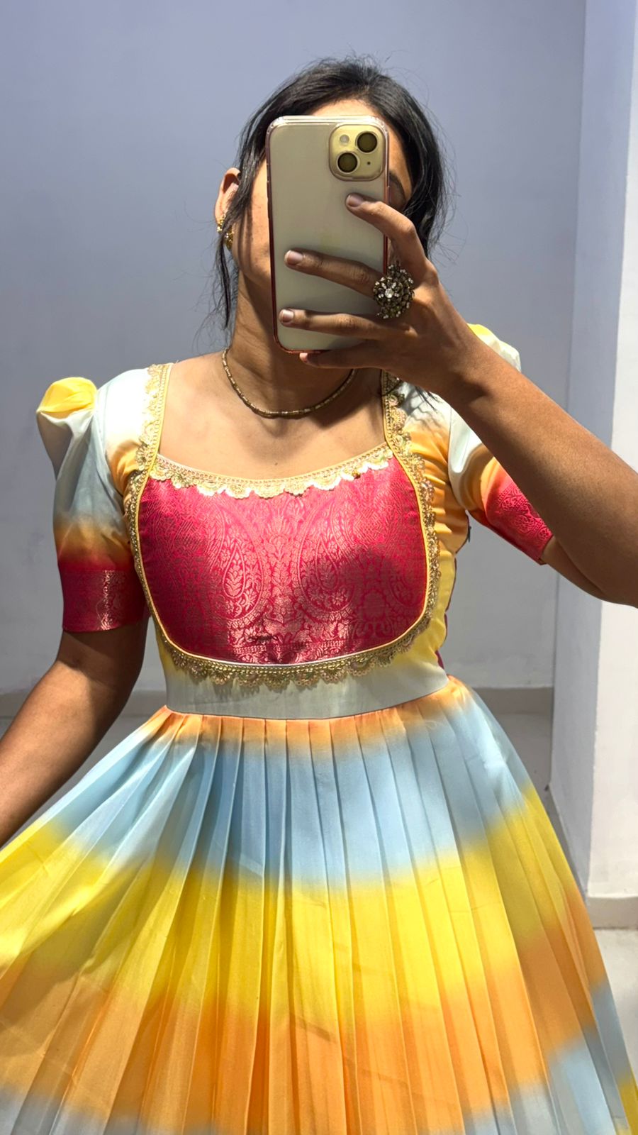 Look at beautiful pastels multicoloured dress crafted with nice detailing of lace on neck with grand border!! And duppta with zari border!