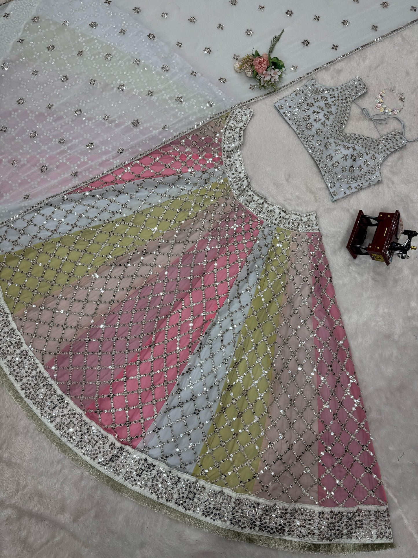 Unique Gorgette Sequence Multi Color Lehenga Choli