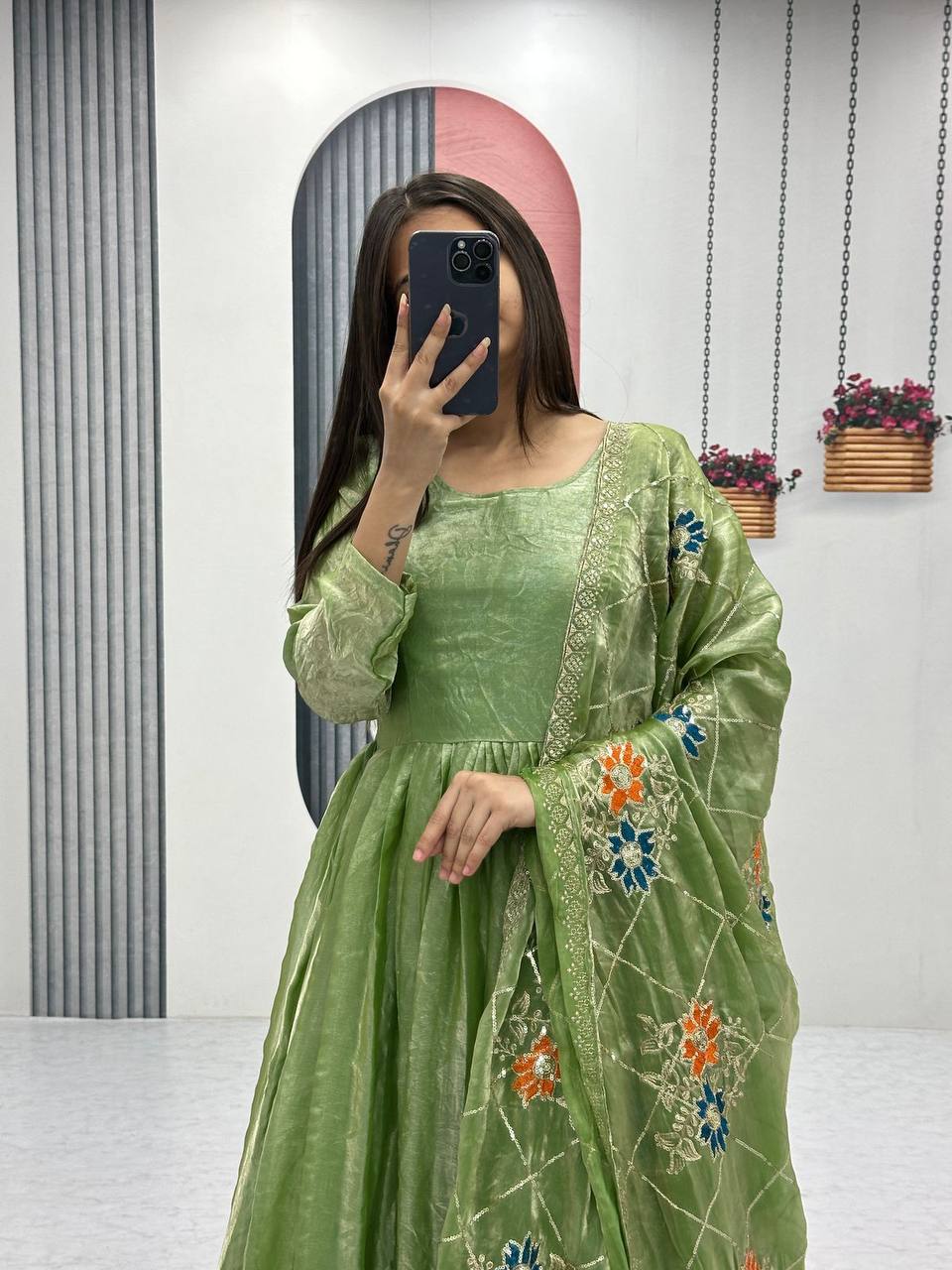Beautiful Heavy Green Color Gown