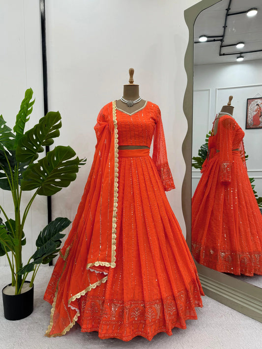 Look Designer Orange Color Lehenga Choli